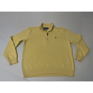 Polo Ralph Lauren Mens Sweater‎ Large Yellow 1/4 Zip Pony Long Sleeve Knit
